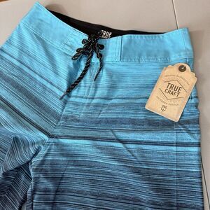 NWT‎ True Craft Blue Striped Unlined Swim Trunks Board Shorts Men's Size 30